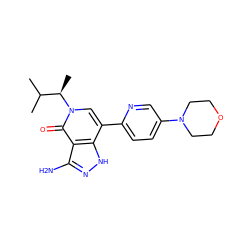 CC(C)[C@@H](C)n1cc(-c2ccc(N3CCOCC3)cn2)c2[nH]nc(N)c2c1=O ZINC000653806066