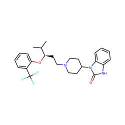 CC(C)[C@@H](CCN1CCC(n2c(=O)[nH]c3ccccc32)CC1)Oc1ccccc1C(F)(F)F ZINC000028347704