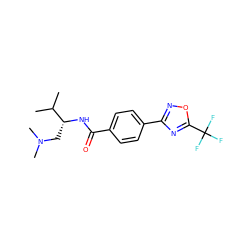 CC(C)[C@@H](CN(C)C)NC(=O)c1ccc(-c2noc(C(F)(F)F)n2)cc1 ZINC000142942959