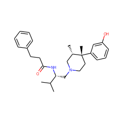 CC(C)[C@@H](CN1CC[C@@](C)(c2cccc(O)c2)[C@@H](C)C1)NC(=O)CCc1ccccc1 ZINC000013559524