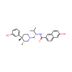 CC(C)[C@@H](CN1CC[C@@](C)(c2cccc(O)c2)[C@@H](C)C1)NC(=O)c1ccc2cc(O)ccc2c1 ZINC000049785730