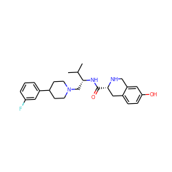 CC(C)[C@@H](CN1CCC(c2cccc(F)c2)CC1)NC(=O)[C@H]1Cc2ccc(O)cc2CN1 ZINC000473114585