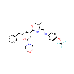 CC(C)[C@@H](CNc1ccc(OC(F)(F)F)cc1)NC(=O)[C@H](CCCc1ccccc1)CC(=O)N1CCOCC1 ZINC000014971758