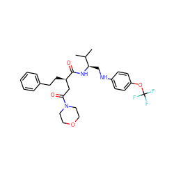 CC(C)[C@@H](CNc1ccc(OC(F)(F)F)cc1)NC(=O)[C@H](CCc1ccccc1)CC(=O)N1CCOCC1 ZINC000014971754