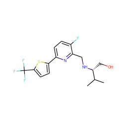 CC(C)[C@@H](CO)NCc1nc(-c2ccc(C(F)(F)F)s2)ccc1F ZINC000216168278