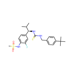 CC(C)[C@@H](NC(=S)NCc1ccc(C(C)(C)C)cc1)c1ccc(NS(C)(=O)=O)c(F)c1 ZINC000014973363