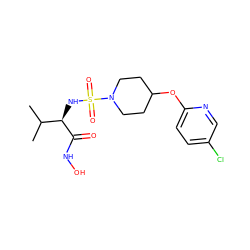 CC(C)[C@@H](NS(=O)(=O)N1CCC(Oc2ccc(Cl)cn2)CC1)C(=O)NO ZINC000013561014