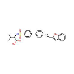 CC(C)[C@@H](NS(=O)(=O)c1ccc(-c2ccc(/C=C/c3cc4ccccc4o3)cc2)cc1)C(=O)O ZINC000028563701