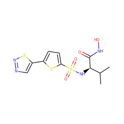 CC(C)[C@@H](NS(=O)(=O)c1ccc(-c2cnns2)s1)C(=O)NO ZINC000014946077