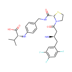 CC(C)[C@@H](Nc1ccc(CNC(=O)[C@@H]2SCCN2C(=O)C[C@H](N)Cc2cc(F)c(F)cc2F)cc1)C(=O)O ZINC000043197113