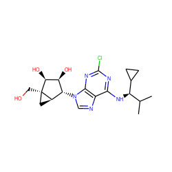 CC(C)[C@@H](Nc1nc(Cl)nc2c1ncn2[C@H]1[C@H](O)[C@H](O)[C@]2(CO)C[C@H]12)C1CC1 ZINC001772615033