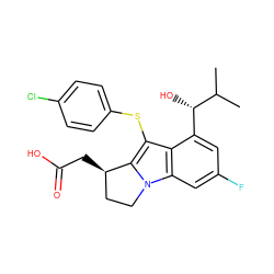 CC(C)[C@@H](O)c1cc(F)cc2c1c(Sc1ccc(Cl)cc1)c1n2CC[C@H]1CC(=O)O ZINC000029054220