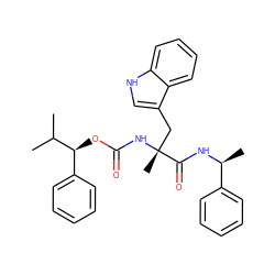 CC(C)[C@@H](OC(=O)N[C@](C)(Cc1c[nH]c2ccccc12)C(=O)N[C@@H](C)c1ccccc1)c1ccccc1 ZINC000029404302