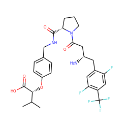 CC(C)[C@@H](Oc1ccc(CNC(=O)[C@@H]2CCCN2C(=O)C[C@@H](N)Cc2cc(F)c(C(F)(F)F)cc2F)cc1)C(=O)O ZINC000028383913