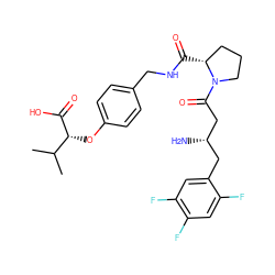 CC(C)[C@@H](Oc1ccc(CNC(=O)[C@@H]2CCCN2C(=O)C[C@@H](N)Cc2cc(F)c(F)cc2F)cc1)C(=O)O ZINC000028386863