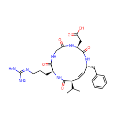 CC(C)[C@@H]1/C=C/[C@@H](Cc2ccccc2)NC(=O)[C@H](CC(=O)O)NC(=O)CNC(=O)[C@H](CCCN=C(N)N)NC1=O ZINC000137245466