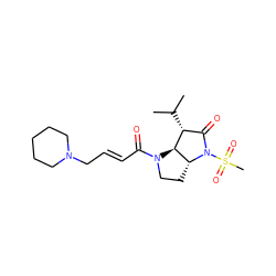 CC(C)[C@@H]1C(=O)N(S(C)(=O)=O)[C@@H]2CCN(C(=O)/C=C/CN3CCCCC3)[C@@H]12 ZINC000003959300