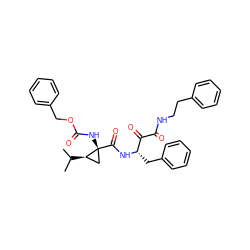 CC(C)[C@@H]1C[C@@]1(NC(=O)OCc1ccccc1)C(=O)N[C@@H](Cc1ccccc1)C(=O)C(=O)NCCc1ccccc1 ZINC000026501773