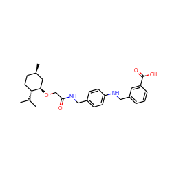 CC(C)[C@@H]1CC[C@@H](C)C[C@H]1OCC(=O)NCc1ccc(NCc2cccc(C(=O)O)c2)cc1 ZINC000013553371