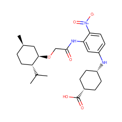 CC(C)[C@@H]1CC[C@@H](C)C[C@H]1OCC(=O)Nc1cc(N[C@H]2CC[C@@H](C(=O)O)CC2)ccc1[N+](=O)[O-] ZINC000100967370