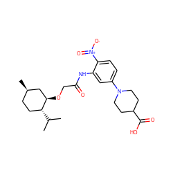 CC(C)[C@@H]1CC[C@@H](C)C[C@H]1OCC(=O)Nc1cc(N2CCC(C(=O)O)CC2)ccc1[N+](=O)[O-] ZINC000013553374