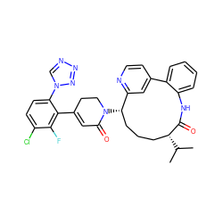 CC(C)[C@@H]1CCC[C@H](N2CCC(c3c(-n4cnnn4)ccc(Cl)c3F)=CC2=O)c2cc(ccn2)-c2ccccc2NC1=O ZINC000220102362