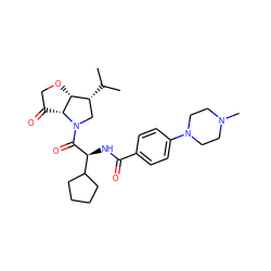 CC(C)[C@@H]1CN(C(=O)[C@@H](NC(=O)c2ccc(N3CCN(C)CC3)cc2)C2CCCC2)[C@@H]2C(=O)CO[C@@H]21 ZINC000096170028