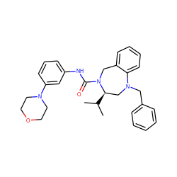 CC(C)[C@@H]1CN(Cc2ccccc2)c2ccccc2CN1C(=O)Nc1cccc(N2CCOCC2)c1 ZINC000103265948