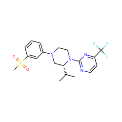 CC(C)[C@@H]1CN(c2cccc(S(C)(=O)=O)c2)CCN1c1nccc(C(F)(F)F)n1 ZINC000653865379