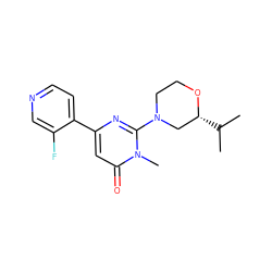 CC(C)[C@@H]1CN(c2nc(-c3ccncc3F)cc(=O)n2C)CCO1 ZINC000147410786