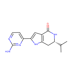 CC(C)[C@@H]1Cc2[nH]c(-c3ccnc(N)n3)cc2C(=O)N1 ZINC000040972409