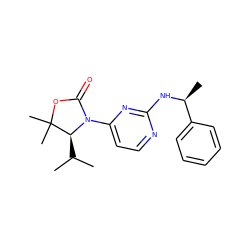 CC(C)[C@@H]1N(c2ccnc(N[C@@H](C)c3ccccc3)n2)C(=O)OC1(C)C ZINC000142118123