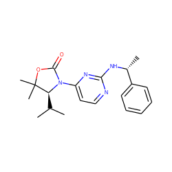 CC(C)[C@@H]1N(c2ccnc(N[C@H](C)c3ccccc3)n2)C(=O)OC1(C)C ZINC000142117250