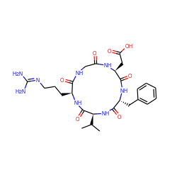 CC(C)[C@@H]1NC(=O)[C@@H](Cc2ccccc2)NC(=O)[C@H](CC(=O)O)NC(=O)CNC(=O)[C@H](CCCN=C(N)N)NC1=O ZINC000017655303