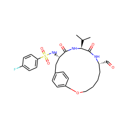 CC(C)[C@@H]1NC(=O)[C@@H](NS(=O)(=O)c2ccc(F)cc2)Cc2ccc(cc2)OCCCC[C@@H](C=O)NC1=O ZINC000073163060