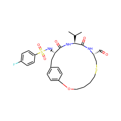 CC(C)[C@@H]1NC(=O)[C@@H](NS(=O)(=O)c2ccc(F)cc2)Cc2ccc(cc2)OCCCCSC[C@@H](C=O)NC1=O ZINC000101454731