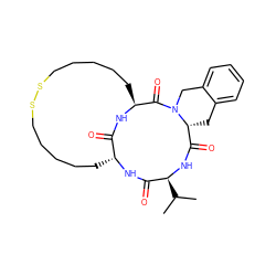 CC(C)[C@@H]1NC(=O)[C@H]2Cc3ccccc3CN2C(=O)[C@@H]2CCCCCSSCCCCC[C@@H](NC1=O)C(=O)N2 ZINC000299839213