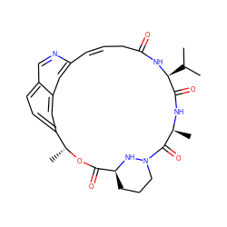 CC(C)[C@@H]1NC(=O)C/C=C/c2cc3cc(ccc3cn2)[C@@H](C)OC(=O)[C@@H]2CCCN(N2)C(=O)[C@H](C)NC1=O ZINC000210258968