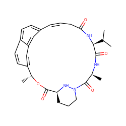 CC(C)[C@@H]1NC(=O)C/C=C/c2ccc3ccc(cc3c2)[C@@H](C)OC(=O)[C@@H]2CCCN(N2)C(=O)[C@H](C)NC1=O ZINC000210269429