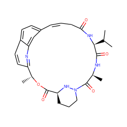 CC(C)[C@@H]1NC(=O)C/C=C/c2ccc3ccc(nc3c2)[C@@H](C)OC(=O)[C@@H]2CCCN(N2)C(=O)[C@H](C)NC1=O ZINC000210263936