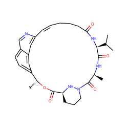 CC(C)[C@@H]1NC(=O)CCC/C=C/c2cc3cc(ccc3cn2)[C@@H](C)OC(=O)[C@@H]2CCCN(N2)C(=O)[C@H](C)NC1=O ZINC000210269761