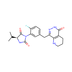 CC(C)[C@@H]1NC(=O)N(c2cc(Cc3n[nH]c(=O)c4c3NCCC4)ccc2F)C1=O ZINC000148924123