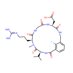 CC(C)[C@@H]1NC(=O)c2cccc(c2F)CNC(=O)[C@H](CC(=O)O)NC(=O)CNC(=O)[C@H](CCCN=C(N)N)N(C)C1=O ZINC000026253471