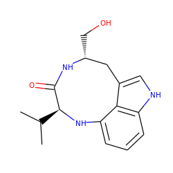 CC(C)[C@@H]1Nc2cccc3[nH]cc(c23)C[C@@H](CO)NC1=O ZINC000014516967