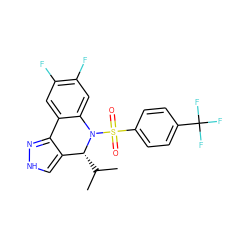 CC(C)[C@@H]1c2c[nH]nc2-c2cc(F)c(F)cc2N1S(=O)(=O)c1ccc(C(F)(F)F)cc1 ZINC000096906445