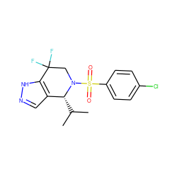 CC(C)[C@@H]1c2cn[nH]c2C(F)(F)CN1S(=O)(=O)c1ccc(Cl)cc1 ZINC000049036349