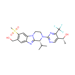 CC(C)[C@@H]1c2nc3cc(CO)c(S(C)(=O)=O)cc3n2CCN1c1ncc([C@@H](C)O)c(C(F)(F)F)n1 ZINC000147825384