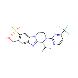 CC(C)[C@@H]1c2nc3cc(CO)c(S(C)(=O)=O)cc3n2CCN1c1nccc(C(F)(F)F)n1 ZINC000147630289