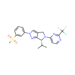 CC(C)[C@@H]1c2nn(-c3cccc(S(C)(=O)=O)c3)cc2CN1c1ccnc(C(F)(F)F)n1 ZINC001772580782