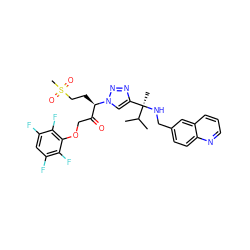 CC(C)[C@](C)(NCc1ccc2ncccc2c1)c1cn([C@H](CCS(C)(=O)=O)C(=O)COc2c(F)c(F)cc(F)c2F)nn1 ZINC000473152894